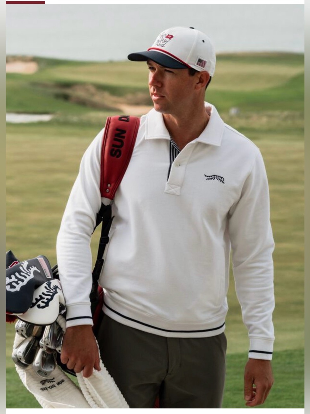 Sun Day Red Bayside Fleece Polo White W Navy $190